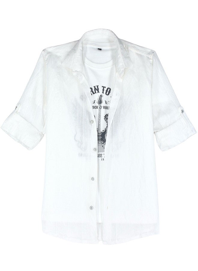 CHARCHIT Boys Comfort Textured Cotton Casual Shirt with T-Shirt - Image 1