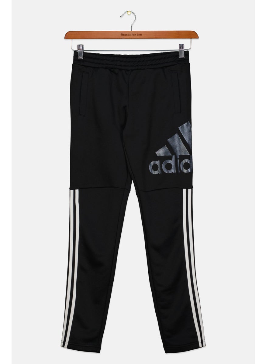 Adidas Kids Girl Slim Fit 9/10 Brand Logo Sweatpants, Black  - Image 1