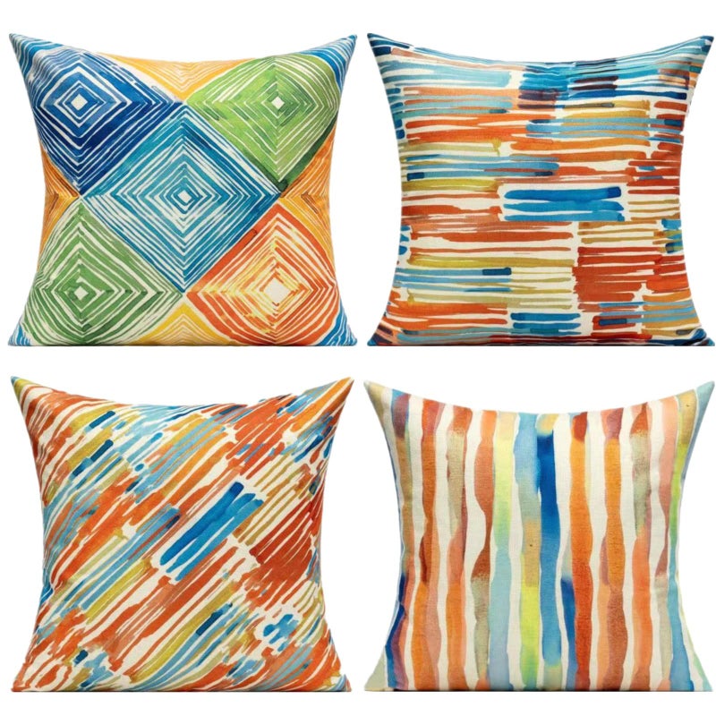 WOKANI 20x20 Colorful Abstract Modern Throw Pillow Covers Outdoor Couch Furniture Geometric Striped Square Decorative Patio Cushion Covers Home Dcor for Bedroom Sofa Bench Porch Set of 4