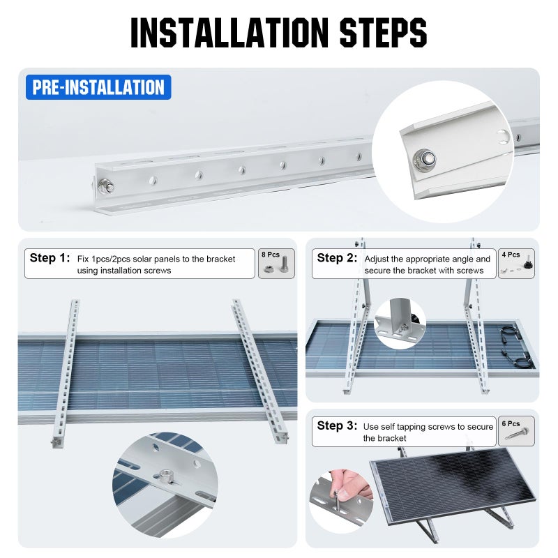 ECO-WORTHY 2 Sets 45inch Solar Panel Mount Brackets Adjustable Tilt Mount Brackets, Suitable for 2-4pcs 100 200 300 400 Watt Solar Panel for Roof, RV, Boat, and Off-Grid - Image 5