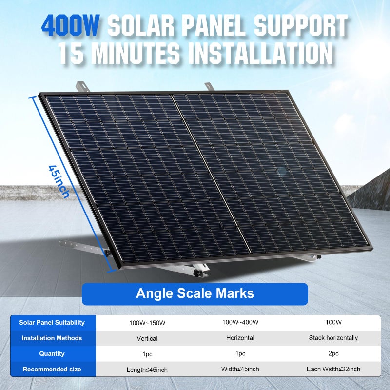 ECO-WORTHY 2 Sets 45inch Solar Panel Mount Brackets Adjustable Tilt Mount Brackets, Suitable for 2-4pcs 100 200 300 400 Watt Solar Panel for Roof, RV, Boat, and Off-Grid - Image 2