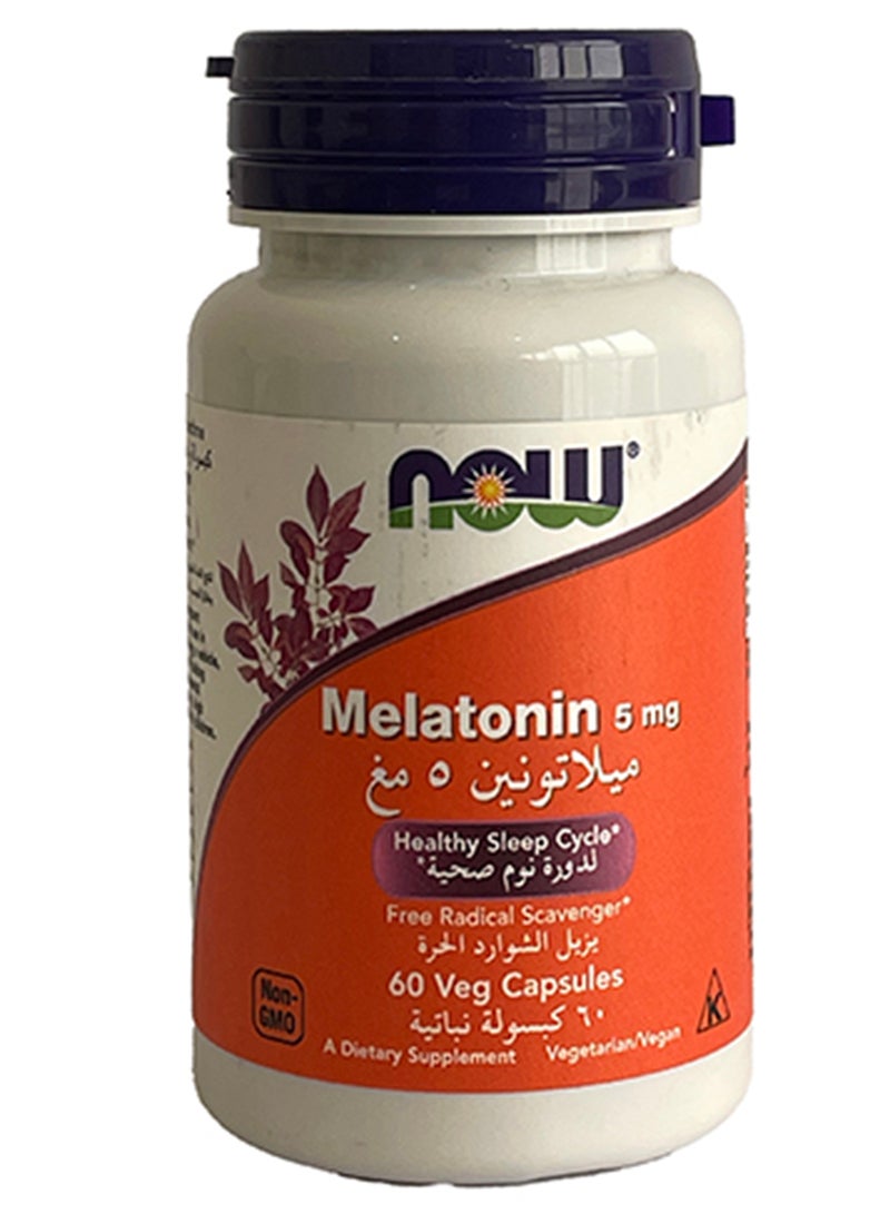 now Melatonin 5mg – 60 Vegetarian Capsules for Natural Sleep Support, Jet Lag Relief & Relaxation