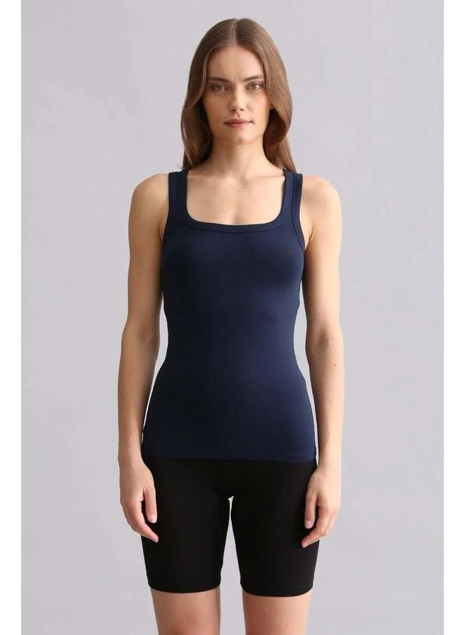 Aytuğ Corn Modal by TENCEL U HELEN Thick-Strap Long T-Shirt / Navy Blue Tank Top.