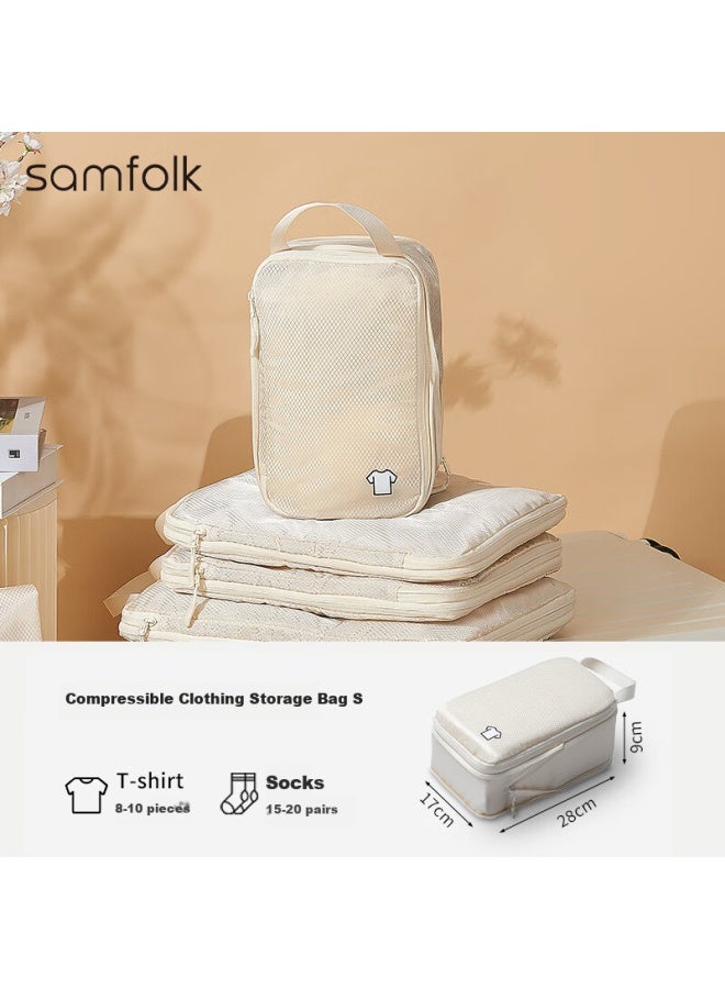 Samfolk Travel Storage Bag Luggage Clothes Compression Packing Organizer Bag For Business Trip Travel Sock Storage White Small Size - Image 1