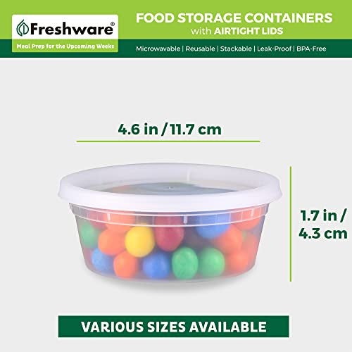 Freshware Food Storage Containers [50 Set] 8 oz Plastic Deli Containers with Lids, Slime, Soup, Meal Prep Containers | BPA Free | Stackable | Leakproof | Microwave/Dishwasher/Freezer Safe - Image 3