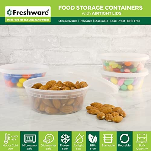 Freshware Food Storage Containers [50 Set] 8 oz Plastic Deli Containers with Lids, Slime, Soup, Meal Prep Containers | BPA Free | Stackable | Leakproof | Microwave/Dishwasher/Freezer Safe - Image 2