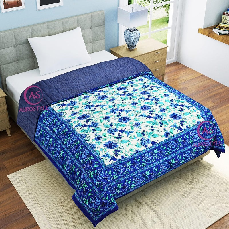 WORLDNEX 400 TC Pure Cotton Traditional Rajasthani Floral Design Printed Jaipuri QuiltRazaiRajai Light Weight Single Bed 60 x 90 Inch Design 10 - Image 2