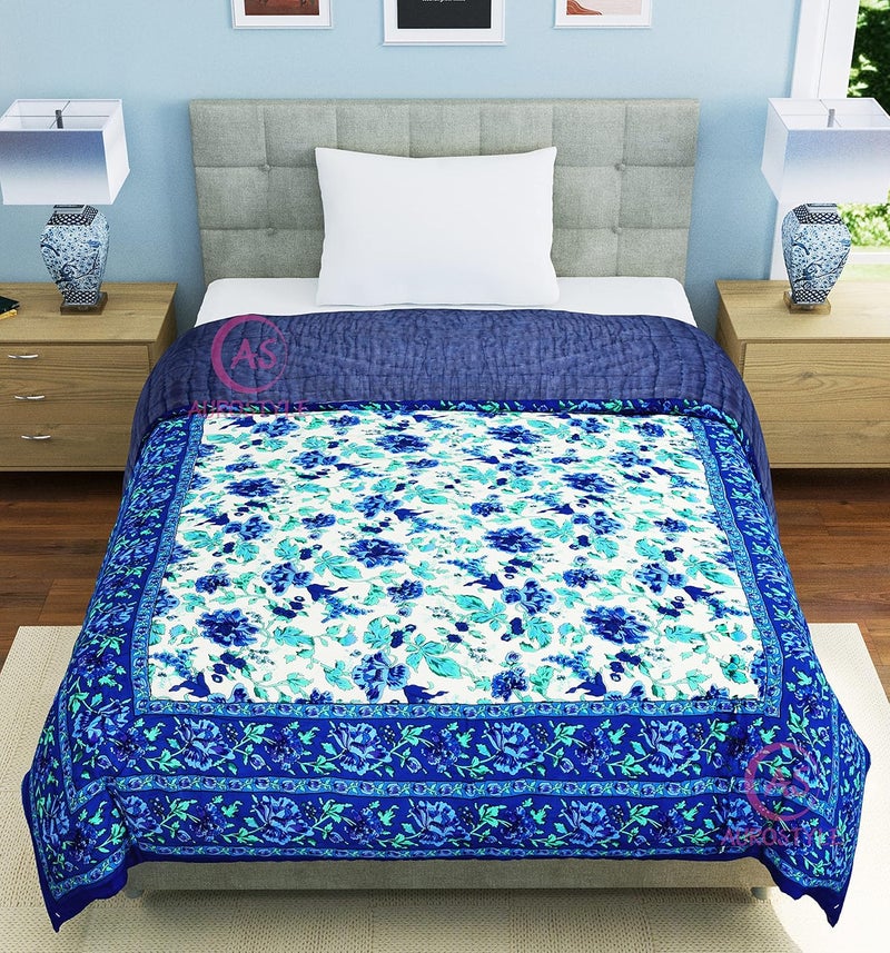 WORLDNEX 400 TC Pure Cotton Traditional Rajasthani Floral Design Printed Jaipuri QuiltRazaiRajai Light Weight Single Bed 60 x 90 Inch Design 10 - Image 3