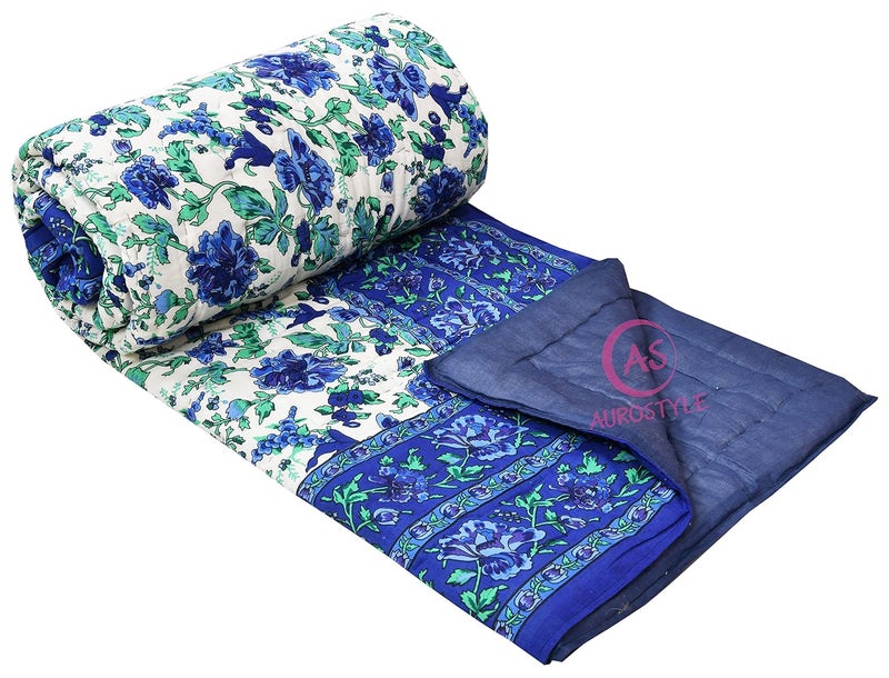 WORLDNEX 400 TC Pure Cotton Traditional Rajasthani Floral Design Printed Jaipuri QuiltRazaiRajai Light Weight Single Bed 60 x 90 Inch Design 10 - Image 5