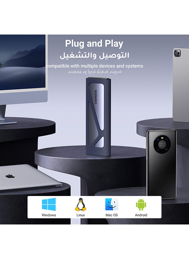 Ugreen M.2 NVMe Enclosure SSD Adapter, 10Gbps USB C 3.2 Gen2, Tool-Free External Enclosure NVMe Reader Supports M and B&M Keys and Size 2230 /2242 /2260 /2280 SSDs, Thunderbolt 3 Compatible - Image 4