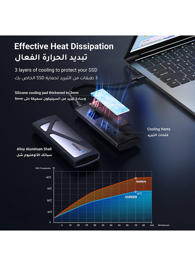 Ugreen M.2 NVMe Enclosure SSD Adapter, 10Gbps USB C 3.2 Gen2, Tool-Free External Enclosure NVMe Reader Supports M and B&M Keys and Size 2230 /2242 /2260 /2280 SSDs, Thunderbolt 3 Compatible - Image 5