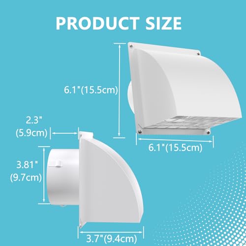 HG Power 4 Inch Dryer Vent Cover Outside, HG Power Metal Exterior Vent Cover with Removable Screen & Cushioned Non-Return Flap, Air Wall Vent for House, Range Hood, AC, Opening Diameter: 3.81" White - Image 4