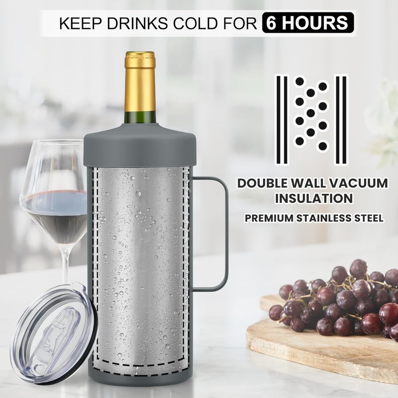 Max&So 42oz Wine Chiller Iceless Cooler Tumbler - Gift for Wine Lovers, 2-IN-1 Stainless Steel Vacuum Insulated Bucket Portable Mug Cup Wine Accessory Keep Cold, Fit Most 750ml Wine & Champagnes, Grey - Image 3