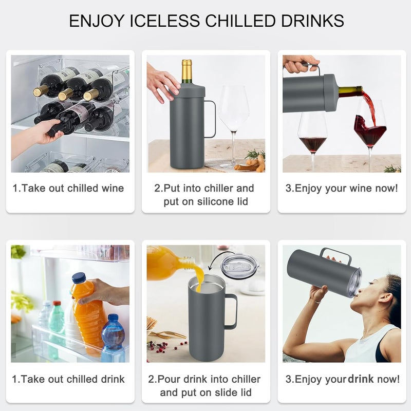 Max&So 42oz Wine Chiller Iceless Cooler Tumbler - Gift for Wine Lovers, 2-IN-1 Stainless Steel Vacuum Insulated Bucket Portable Mug Cup Wine Accessory Keep Cold, Fit Most 750ml Wine & Champagnes, Grey - Image 5
