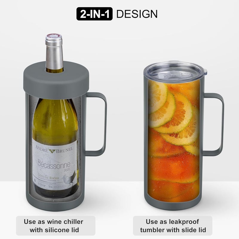 Max&So 42oz Wine Chiller Iceless Cooler Tumbler - Gift for Wine Lovers, 2-IN-1 Stainless Steel Vacuum Insulated Bucket Portable Mug Cup Wine Accessory Keep Cold, Fit Most 750ml Wine & Champagnes, Grey - Image 2