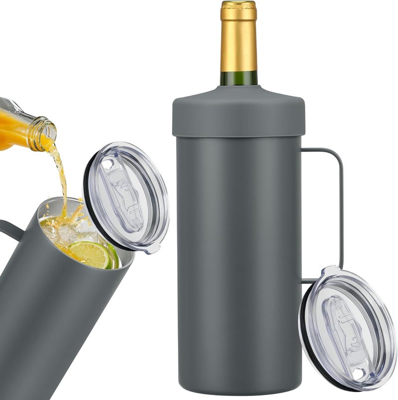 Max&So 42oz Wine Chiller Iceless Cooler Tumbler - Gift for Wine Lovers, 2-IN-1 Stainless Steel Vacuum Insulated Bucket Portable Mug Cup Wine Accessory Keep Cold, Fit Most 750ml Wine & Champagnes, Grey - Image 1