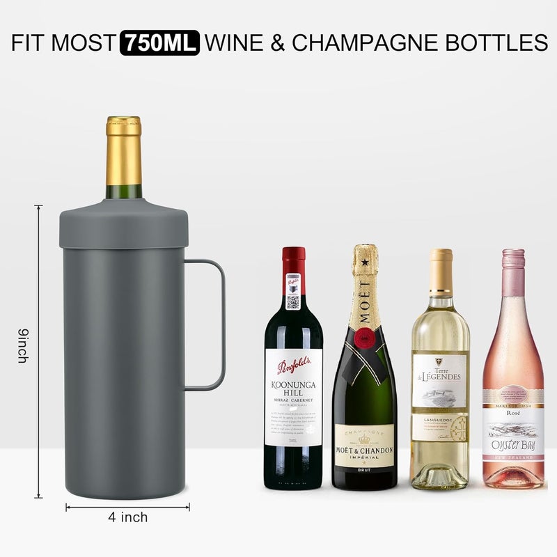 Max&So 42oz Wine Chiller Iceless Cooler Tumbler - Gift for Wine Lovers, 2-IN-1 Stainless Steel Vacuum Insulated Bucket Portable Mug Cup Wine Accessory Keep Cold, Fit Most 750ml Wine & Champagnes, Grey - Image 4