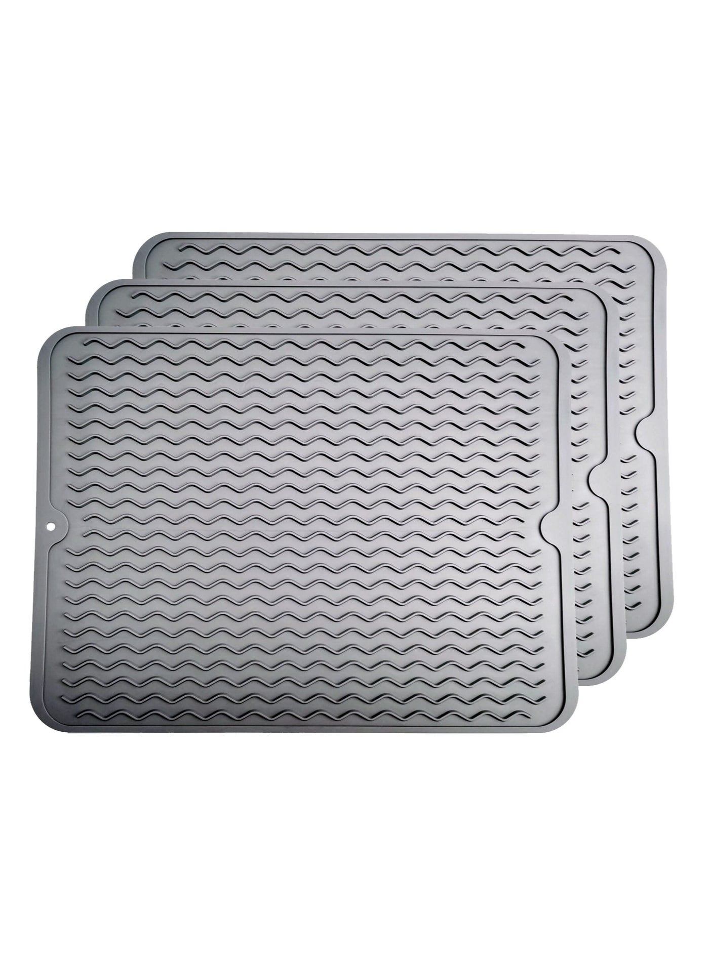 Teuuea 3PCS Silicone Dish Drying Mat, Food Grade Draining Mat, Anti Slip BPA Free Heat Resistant Dishwasher Safe Kitchen Counter Insulating Dining Mat for Plates Utensils Baby Bottles, 40x30CM (Grey)
