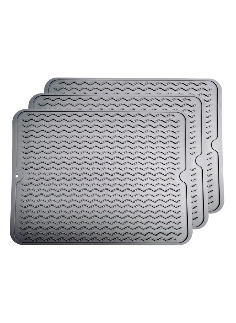 Teuuea 3PCS Silicone Dish Drying Mat, Food Grade Draining Mat, Anti Slip BPA Free Heat Resistant Dishwasher Safe Kitchen Counter Insulating Dining Mat for Plates Utensils Baby Bottles, 40x30CM (Grey)  - Image 1