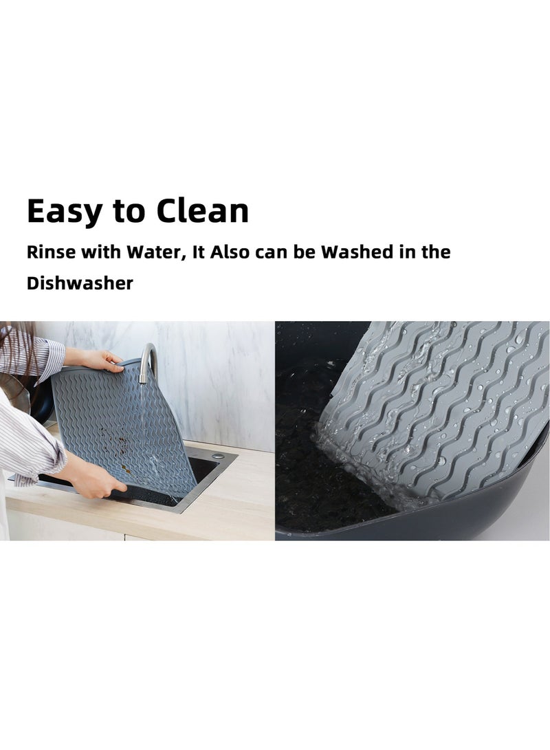 Teuuea 3PCS Silicone Dish Drying Mat, Food Grade Draining Mat, Anti Slip BPA Free Heat Resistant Dishwasher Safe Kitchen Counter Insulating Dining Mat for Plates Utensils Baby Bottles, 40x30CM (Grey)  - Image 5