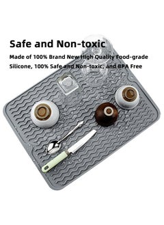 Teuuea 3PCS Silicone Dish Drying Mat, Food Grade Draining Mat, Anti Slip BPA Free Heat Resistant Dishwasher Safe Kitchen Counter Insulating Dining Mat for Plates Utensils Baby Bottles, 40x30CM (Grey)  - Image 2