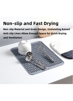 Teuuea 3PCS Silicone Dish Drying Mat, Food Grade Draining Mat, Anti Slip BPA Free Heat Resistant Dishwasher Safe Kitchen Counter Insulating Dining Mat for Plates Utensils Baby Bottles, 40x30CM (Grey)  - Image 4