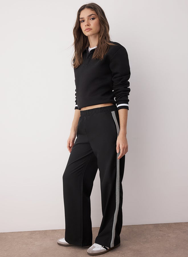 trendyol Black Side Stripe Detail Wide Leg/Wide Leg Pants with Elastic Waist - Image 1