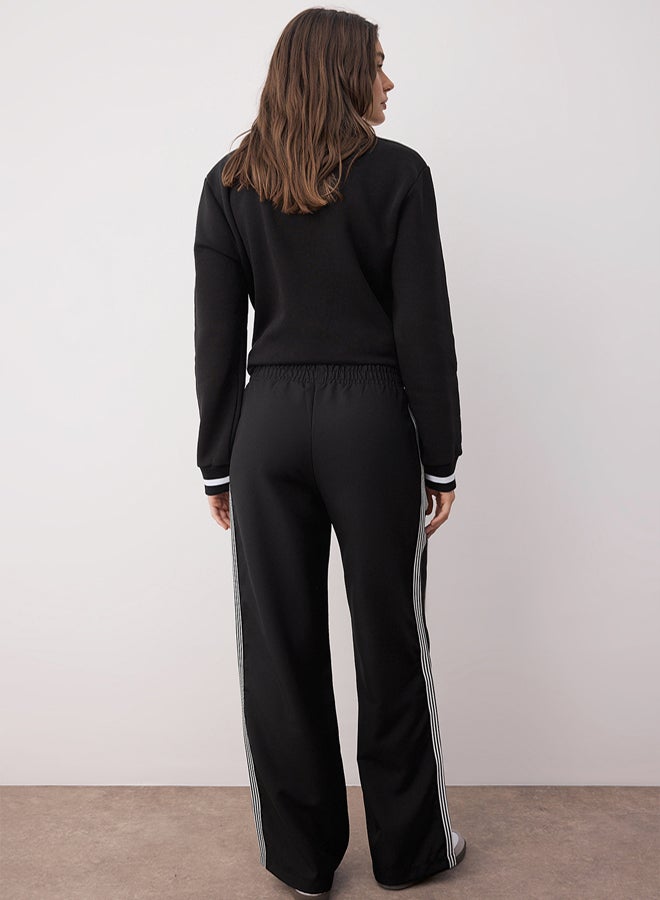 trendyol Black Side Stripe Detail Wide Leg/Wide Leg Pants with Elastic Waist - Image 4