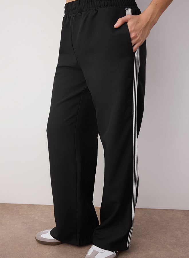 trendyol Black Side Stripe Detail Wide Leg/Wide Leg Pants with Elastic Waist - Image 3