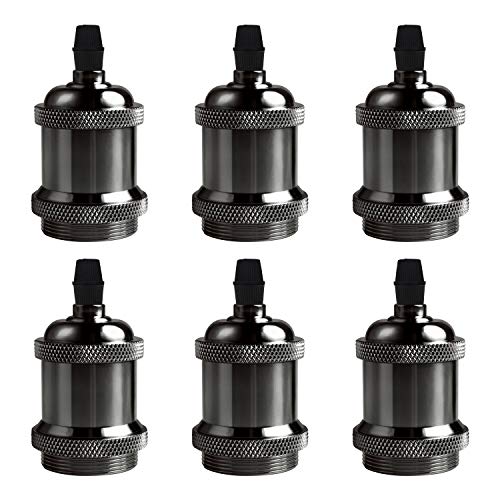 DiCUNO E26 Vintage Lamp Socket, Edison Pendant Light Socket Replacement, Antique Retro Hanging Lamp Holder for Industrial, Decorative, DIY Lighting, 600℃ Heat Resistant, 6 Packs (Color: Pearl Black) - Image 1