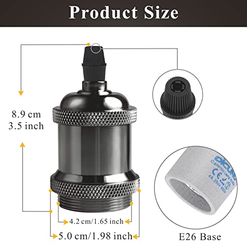DiCUNO E26 Vintage Lamp Socket, Edison Pendant Light Socket Replacement, Antique Retro Hanging Lamp Holder for Industrial, Decorative, DIY Lighting, 600℃ Heat Resistant, 6 Packs (Color: Pearl Black) - Image 3