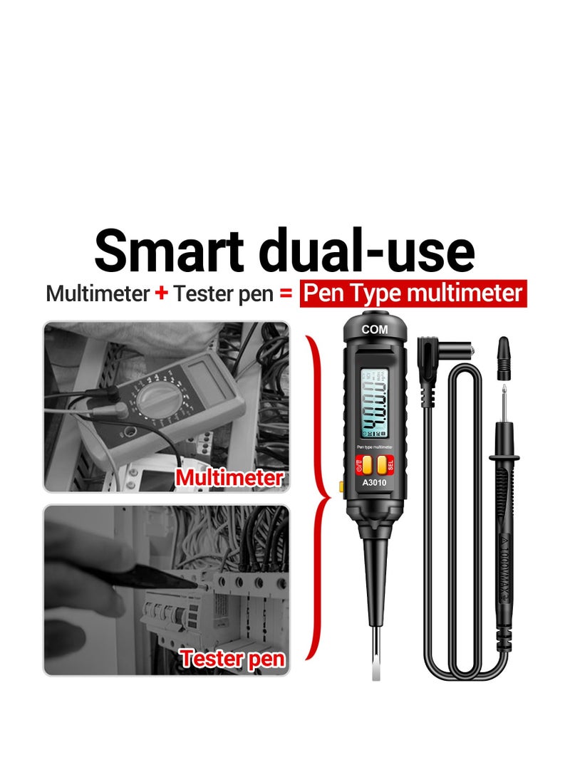 Multimeter Voltmeter Tester Pen, Multimeter Voltage Tester with Flashlight for Voltage Resistance Capacitance Frequency Test Resistance Test, Digital Multimeter Portable DMM AC/DC Volt Tester  - Image 2