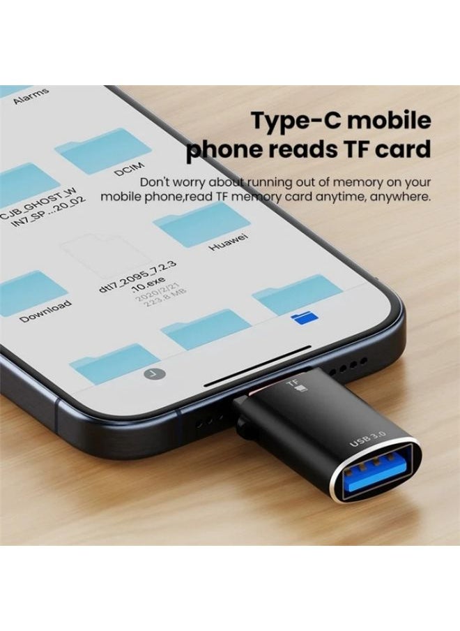 BURAQ - JS-72 USB Drive 2 in 1 Card Reader High-Speed USB 3.0 Converter USB-C/Type-C OTG Adapter(Black) - Image 1
