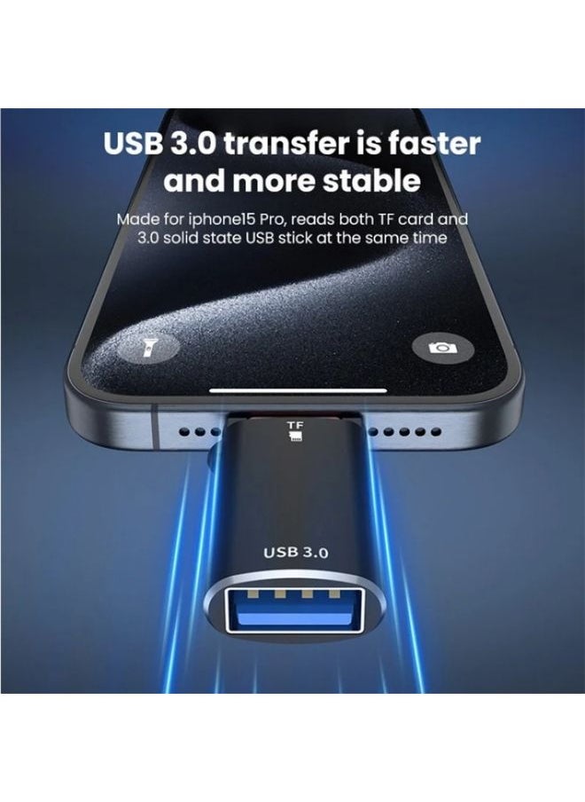 BURAQ - JS-72 USB Drive 2 in 1 Card Reader High-Speed USB 3.0 Converter USB-C/Type-C OTG Adapter(Black) - Image 1