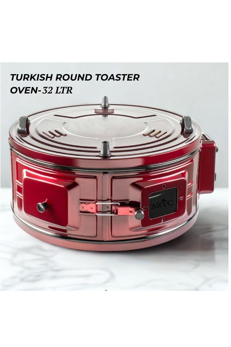 ARTC ARTC 32L Electric Turkish Round Oven – 1050W Roaster & Toaster with Thermostat & Timer | Insulated Aluminum Material Multi-Function Baking Oven & Cooker for Chicken, Bread, Pizza, Cakes, Frying, Roasting, Grilling, Broiling, Browning, Defrosting, Heating  – Red Portable Countertop Cooker with 3-Pin Plug - Image 2