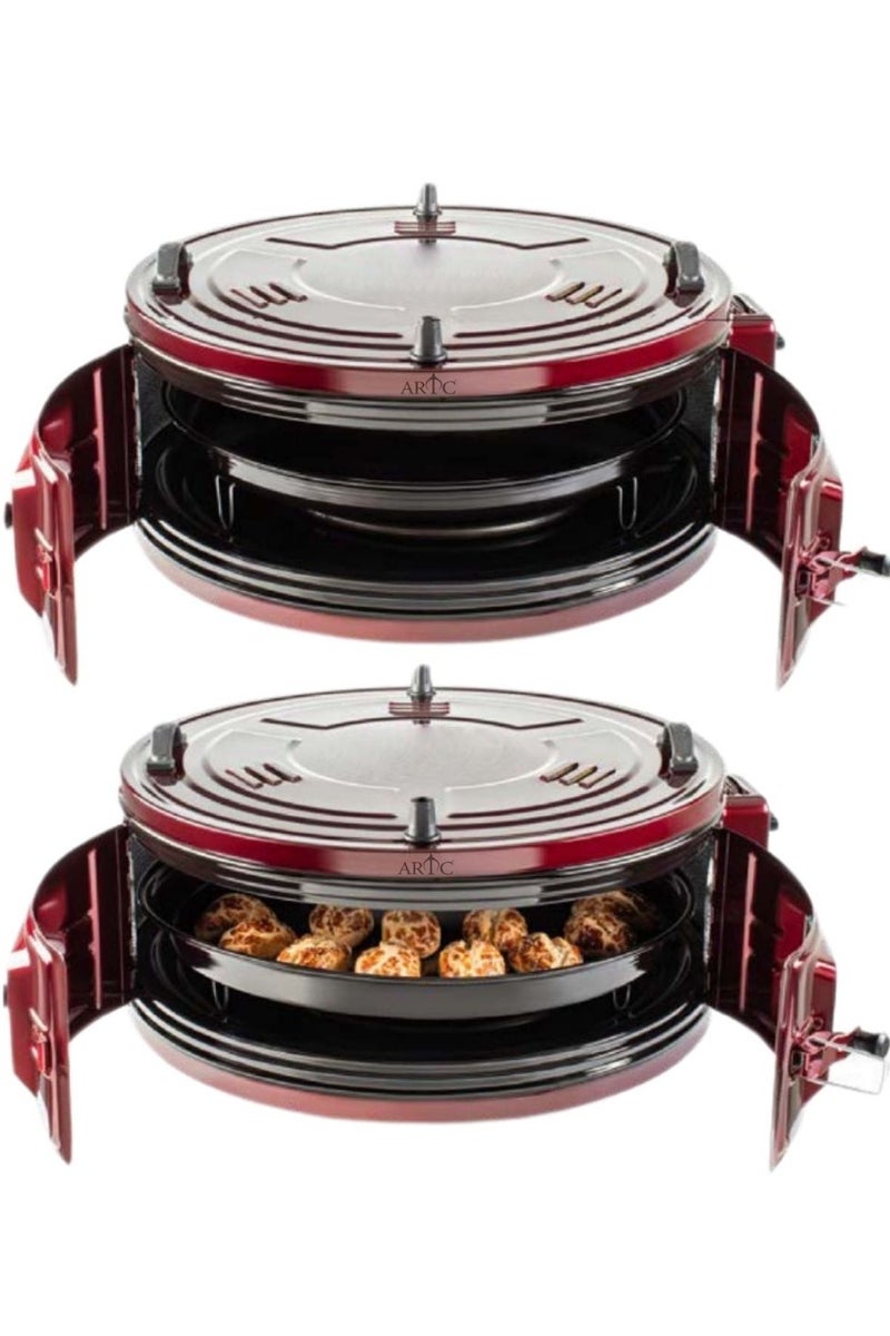 ARTC ARTC 32L Electric Turkish Round Oven – 1050W Roaster & Toaster with Thermostat & Timer | Insulated Aluminum Material Multi-Function Baking Oven & Cooker for Chicken, Bread, Pizza, Cakes, Frying, Roasting, Grilling, Broiling, Browning, Defrosting, Heating  – Red Portable Countertop Cooker with 3-Pin Plug - Image 4