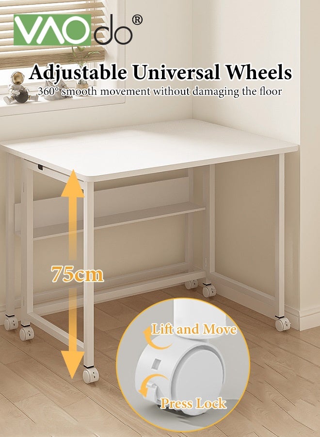 VAOdo Mobile Foldable Desk with Wheels and Storage Rack, Foldable Computer Desk, for Small Spaces Office Bedroom Living Room-Rustic 120*58CM - Image 4