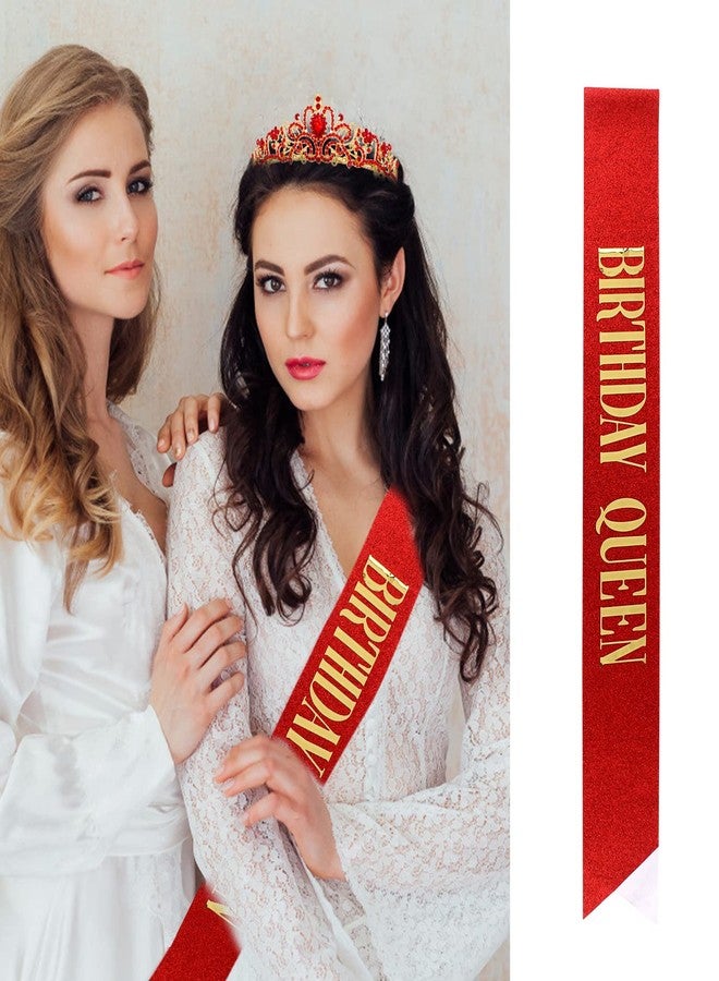 Velscrun Happy Birthday Queen Tiara Crowns for Women, Red Sash, Party Favors Supplies Gift, 30th Decorations, Stuff Accessories - Image 3