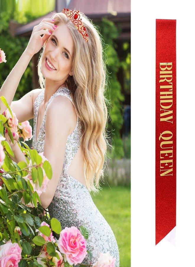 Velscrun Happy Birthday Queen Tiara Crowns for Women, Red Sash, Party Favors Supplies Gift, 30th Decorations, Stuff Accessories - Image 2