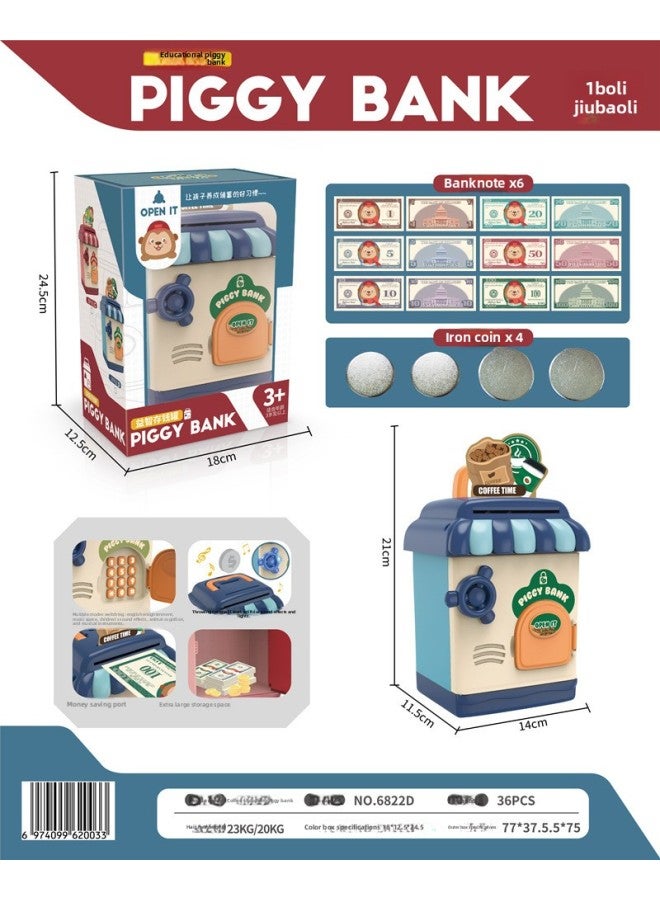 Direct Sale Cartoon Piggy Bank Children's Creative Toys Password Fingerprint Unlock Voice Banknote Can Be Accessed-Color:Coffee Shop Fun Piggy Bank  - Image 1