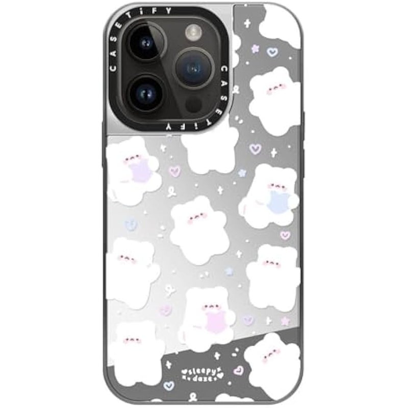 Casetify Mirror Case for iPhone 14 Pro Compatible with Magsafe - Mochi Doodles by sleepydaze - Silver on Silver - Image 3