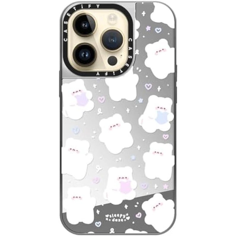 Casetify Mirror Case for iPhone 14 Pro Compatible with Magsafe - Mochi Doodles by sleepydaze - Silver on Silver - Image 4