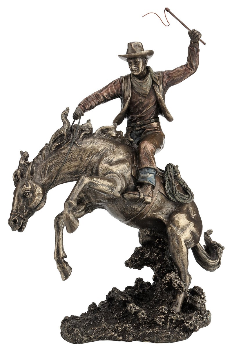 Resin Statues Bronzed Rodeo Cowboy And Bucking Bronco Statue 13 Inches Tall 9 X 155 X 55 Inches Bronze