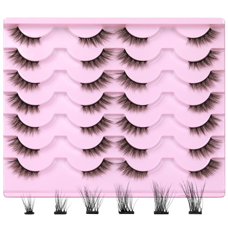 Newcally Half Lashes Mink Natural Cat Eye Wispy False Eyelashes 3D Volume Strip Fake Eyelashes Accent Corner 3/4 Eye Lashes DIY Cluster Faux Mink Half Eyelashes 14 Pairs - Image 1