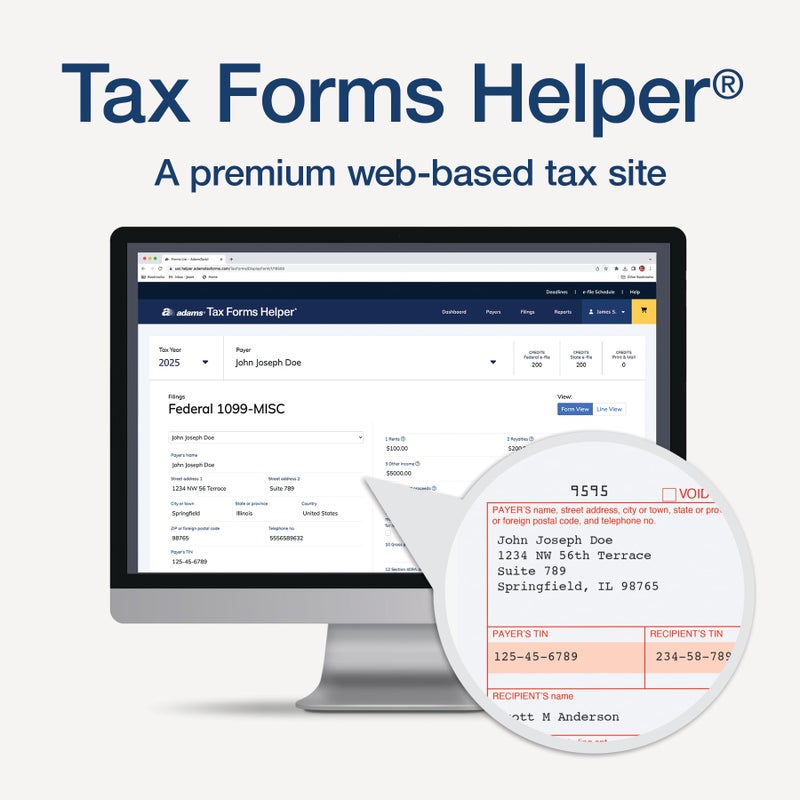 Adams 1099 MISC Forms 2025, 4-Part Kit for 50 Recipients, Includes 6 1096 Forms, QuickBooks Compatible, eFile Access and Printing Through Adams Tax Forms Helper Software (1017229) - Image 5