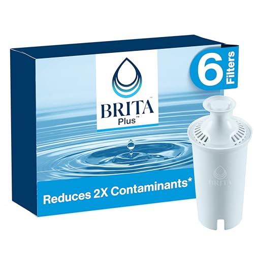 Brita Plus Water Filter, BPA-Free, High-Density Replacement Filter for Pitchers and Dispensers, Reduces 2x Contaminants*, Lasts Two Months or 40 Gallons, Includes 6 Filters - Image 1