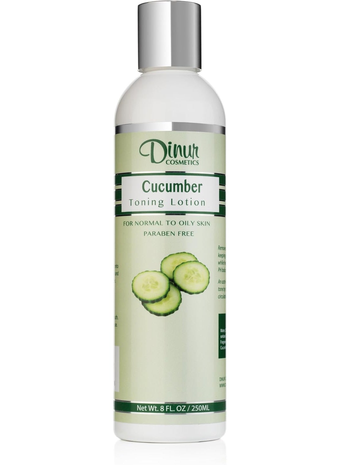 Dinur Cosmetics Cucumber Toning Lotion for Normal to Oily Skin Natural Hydrating Toner Helps to Store Skin Natural pH Balance Tightens Pores Refreshing Skin Healthy Glow 8 fl oz 250 ml 
