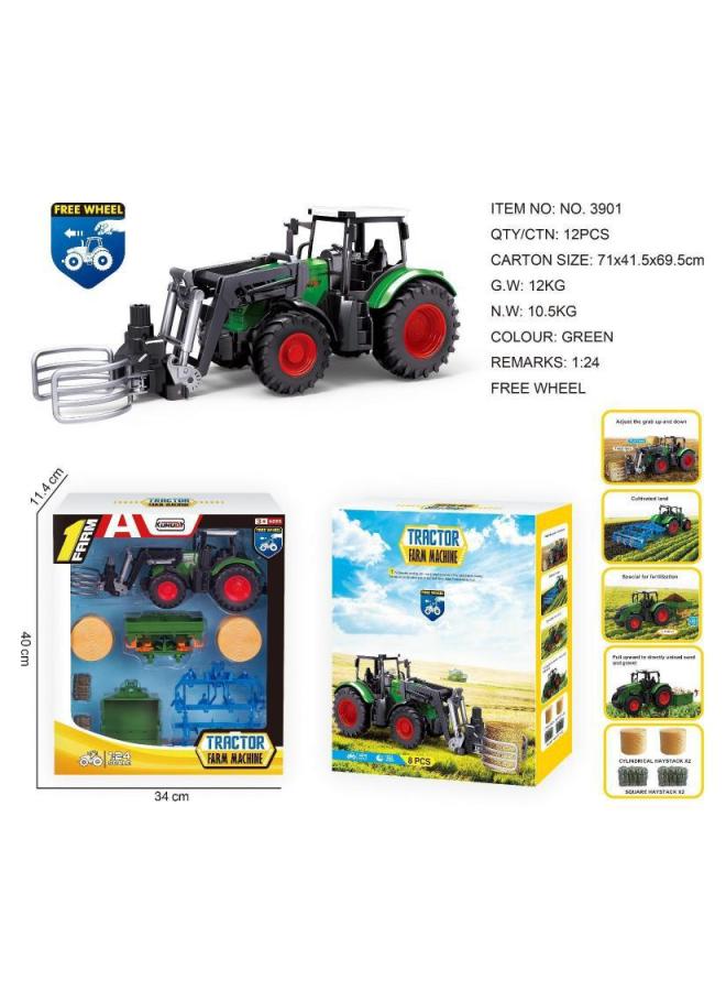 Electric Remote Control Farmer Engineering Vehicle Large Alloy Tractor Harvester Fertilizing Transport Toy Children's Loading Vehicle-Color:3901 Sliding Farmer Car Set-Proportion:1：24  - Image 1