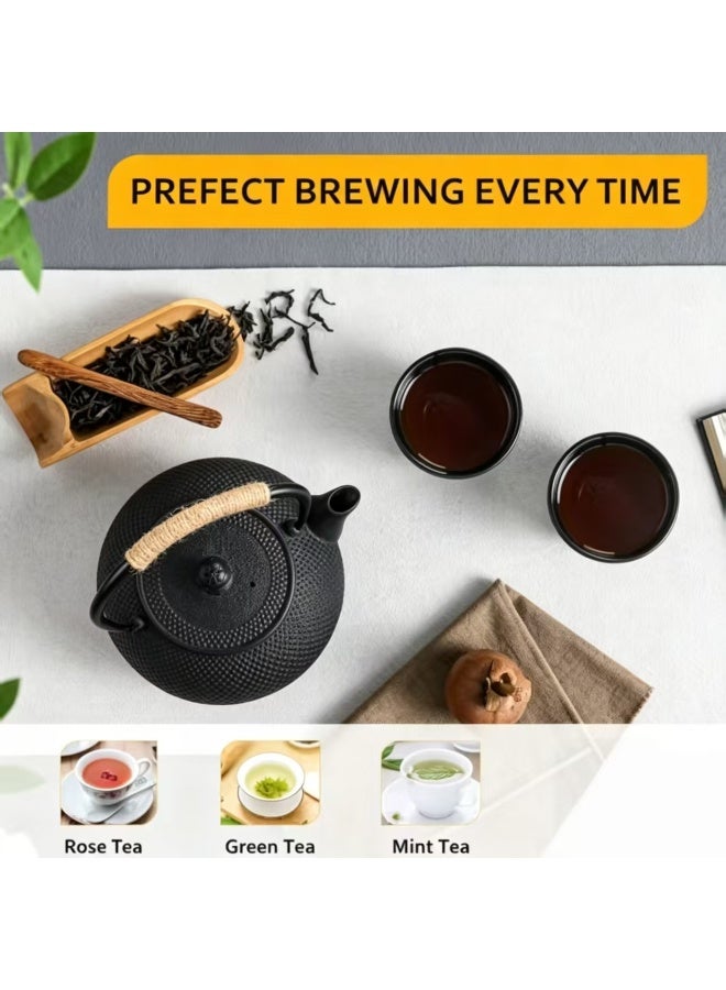 900ml Dotted Cast Iron Teapot with Stainless Steel Infuser and Hemp Rope Handle - Image 2
