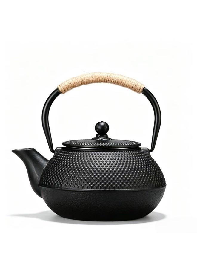900ml Dotted Cast Iron Teapot with Stainless Steel Infuser and Hemp Rope Handle - Image 1